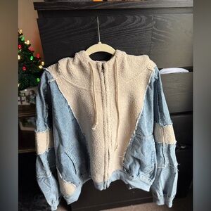 Denim and Sherpa Hoodie Jacket